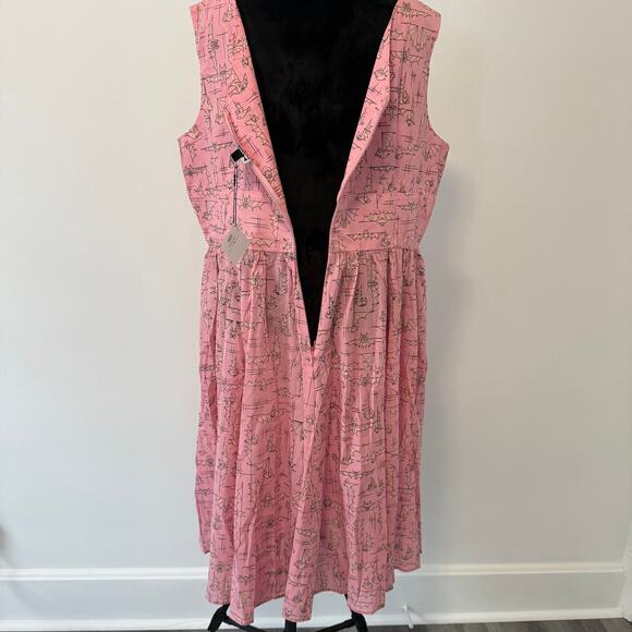NWT Dapper Day Blushing Bats Pink Cotton Dolce Sleeveless A Line Dress Size XXL - Picture 8 of 14